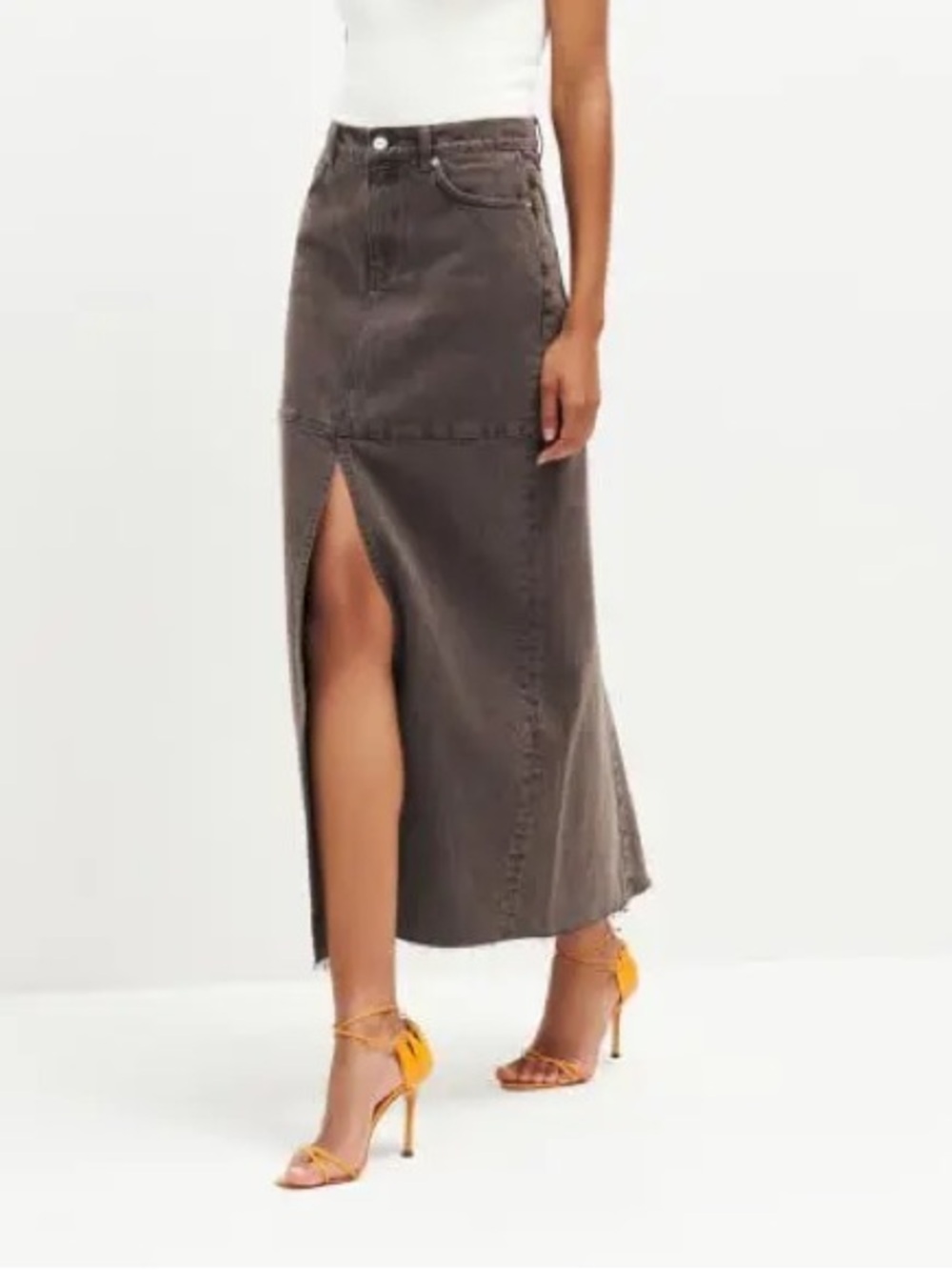Reformation Tazz Denim Maxi Skirt - Brown Wash - 27
